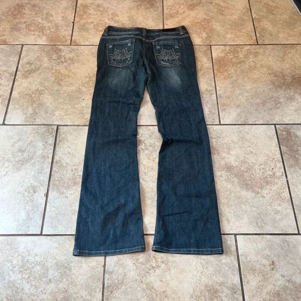 Celebrity Pink Bootcut Jeans Dark Wash Embroidered Pocket Low Rise size 33x34